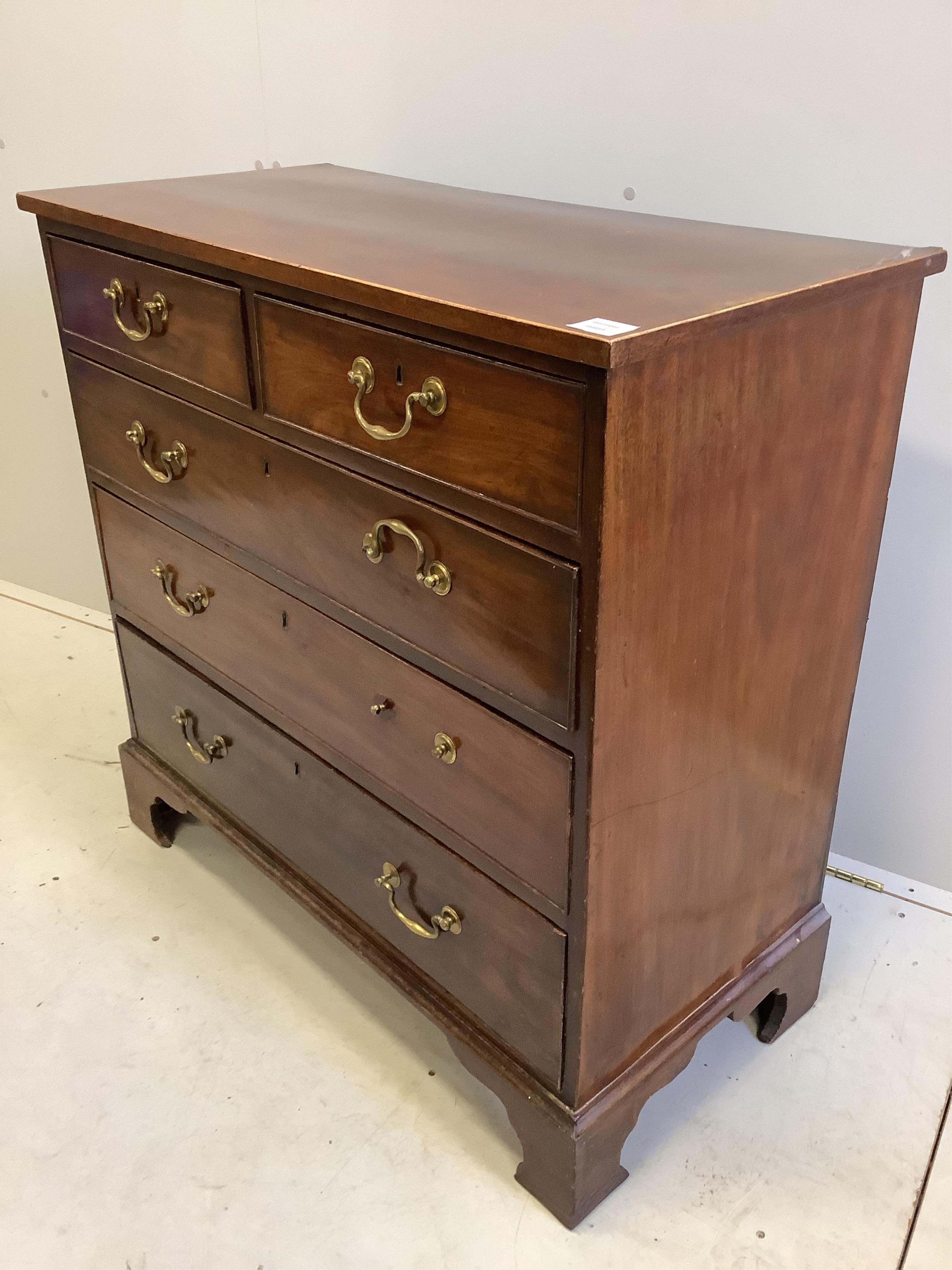 A George III mahogany chest, fitted two short and three long drawers, width 91cm, depth 44cm, height 91cm. Condition - fair